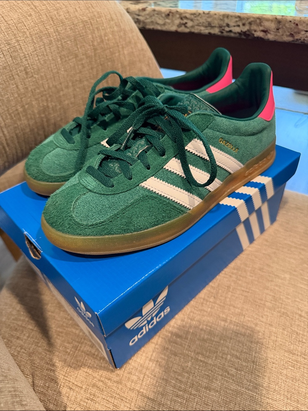 adidas Kids Gazelle Suede Sneakers - Green / White / Pink